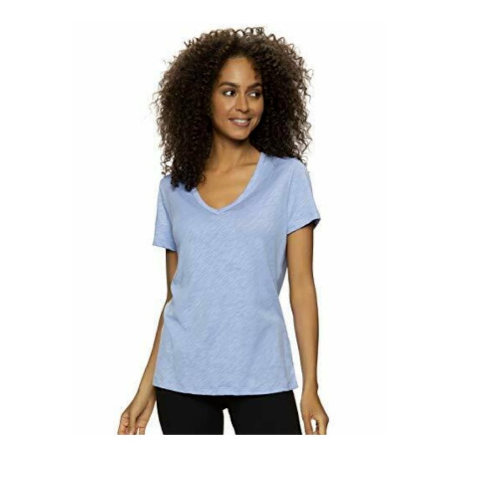 NWoT Felina Women's Everyday Short Sleeve V-Neck T Shirt Blue Size M $35 9HL214